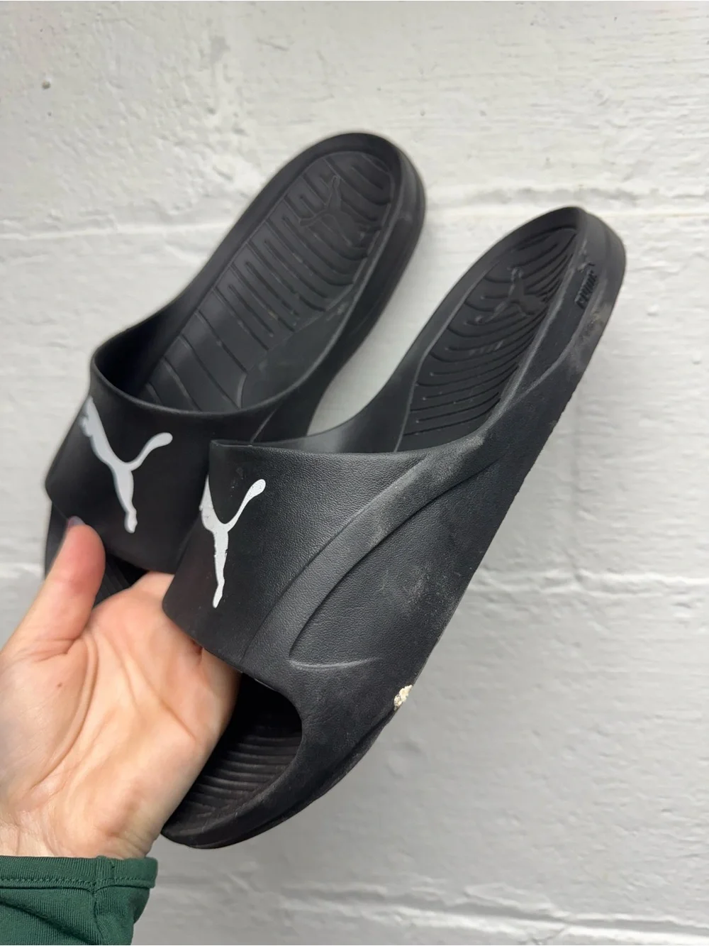 Puma Black Slide Sandals with White Logo